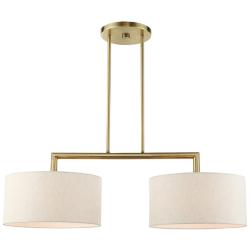 Monroe 35"W Antique Brass 2-Light Chandelier w/ Drum Shades