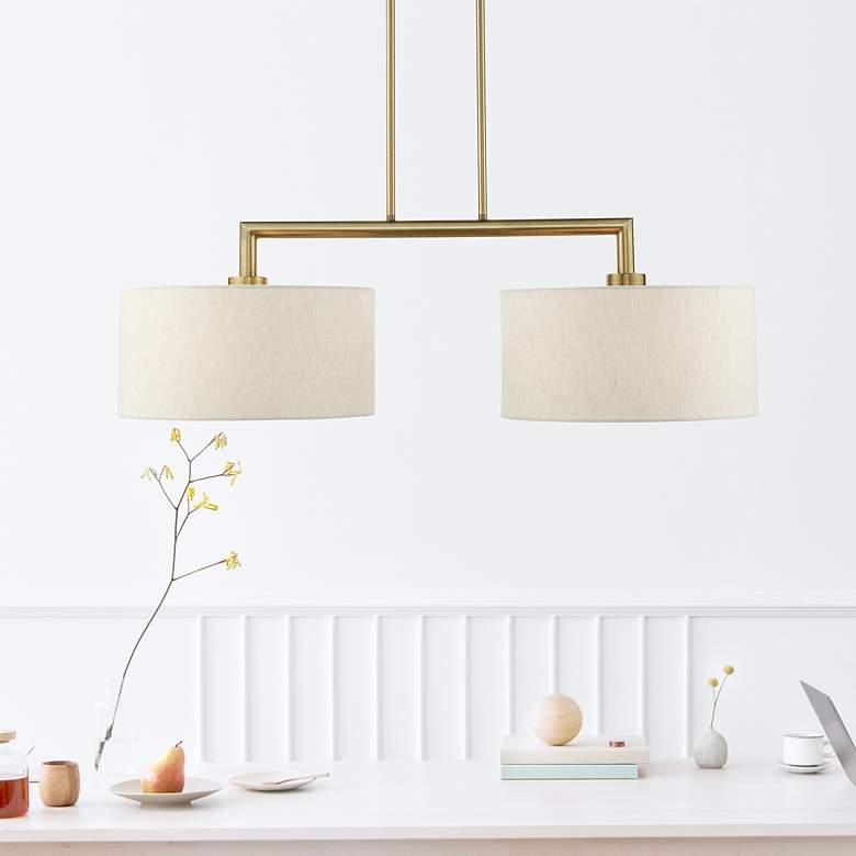 Image 1 Monroe 35"W Antique Brass 2-Light Chandelier w/ Drum Shades