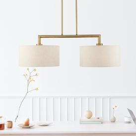 Monroe 35"W Antique Brass 2-Light Chandelier w/ Drum Shades Monroe 35"W Antique Brass 2-Light Chandelier w/ Drum Shades