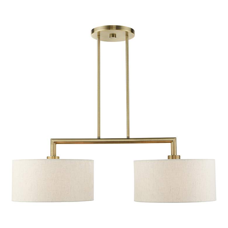 Image 4 Monroe 35"W Antique Brass 2-Light Chandelier w/ Drum Shades more views