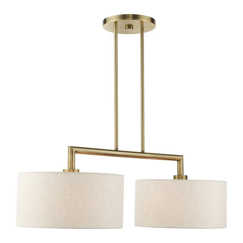 Image 5 Monroe 35"W Antique Brass 2-Light Chandelier w/ Drum Shades more views