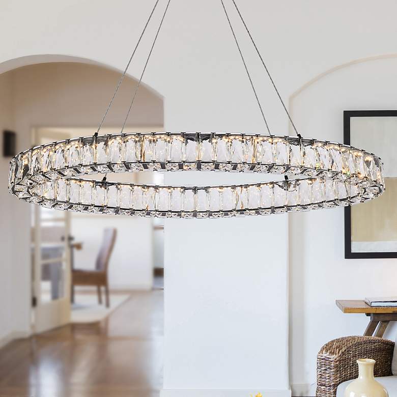 Image 1 Monroe 36" Wide Black Crystal LED Oval Pendant Light