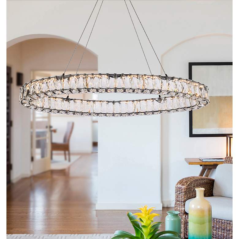 Image 3 Monroe 36" Wide Black Crystal LED Oval Pendant Light more views