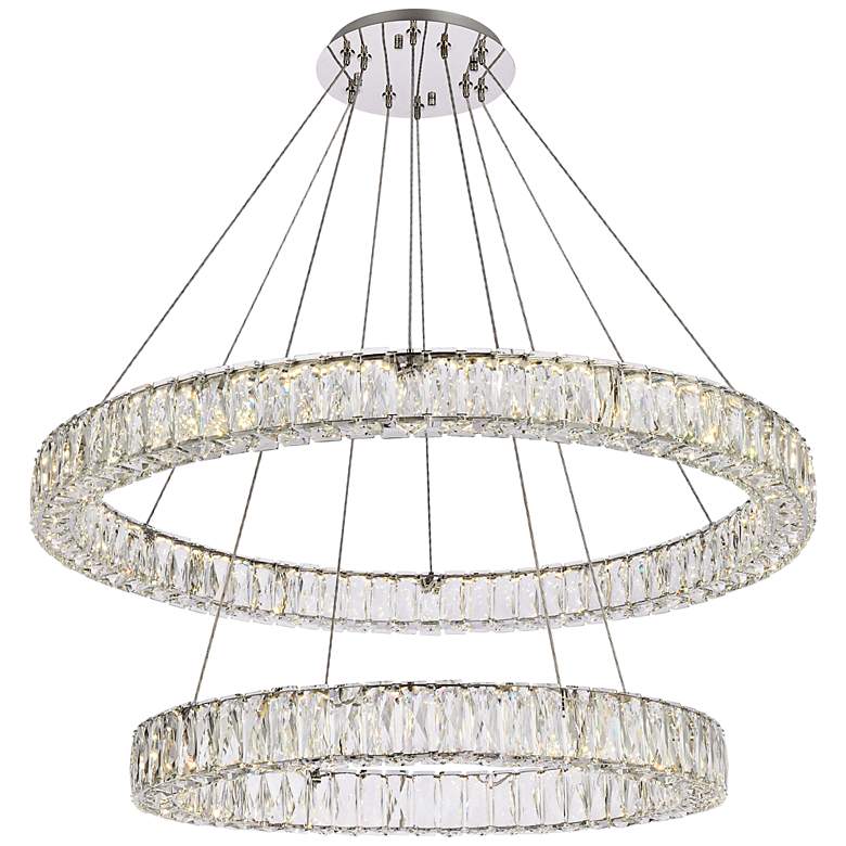 Image 2 Monroe 36" Wide Chrome Crystal 2-Ring LED Pendant Light
