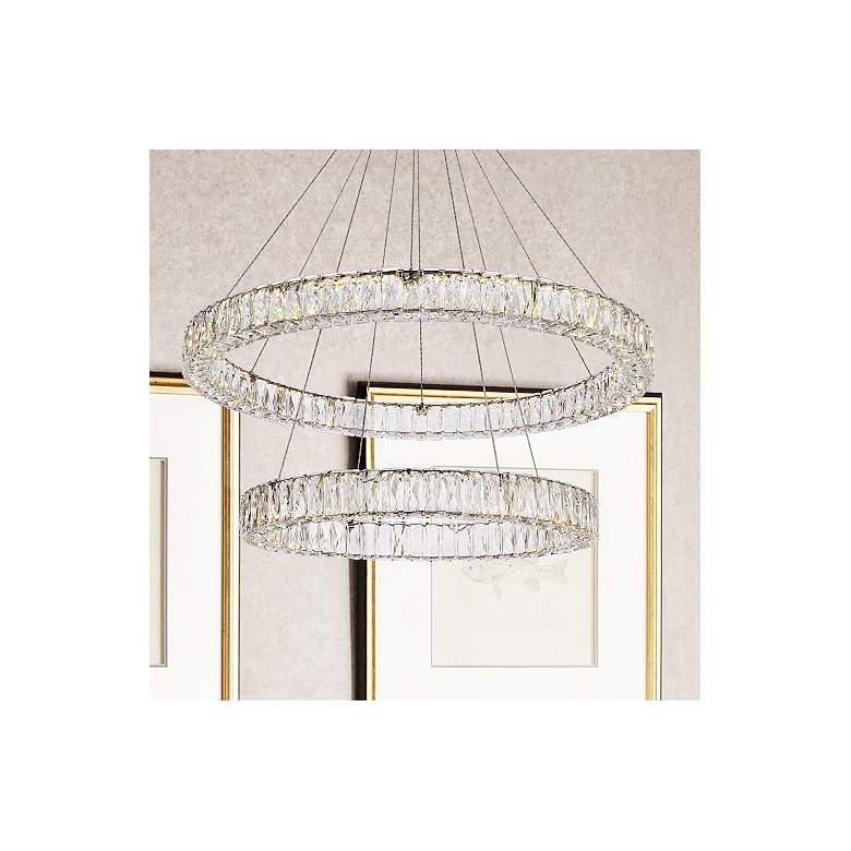 Image 1 Monroe 36" Wide Chrome Crystal 2-Ring LED Pendant Light