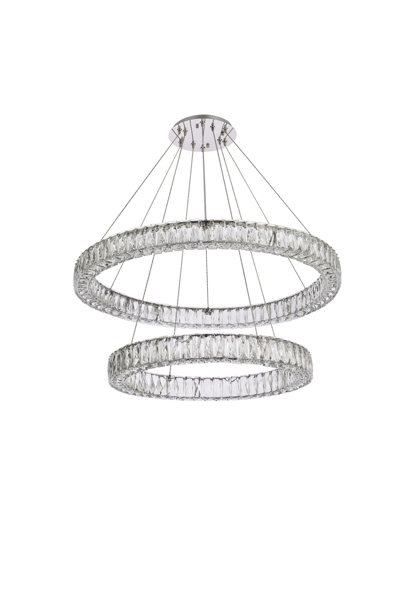 Monroe 36" Wide Chrome Crystal 2-Ring LED Pendant Light