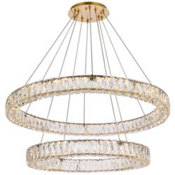 Monroe 36" Wide Gold 2-Light LED Tiered Ring Chandelier