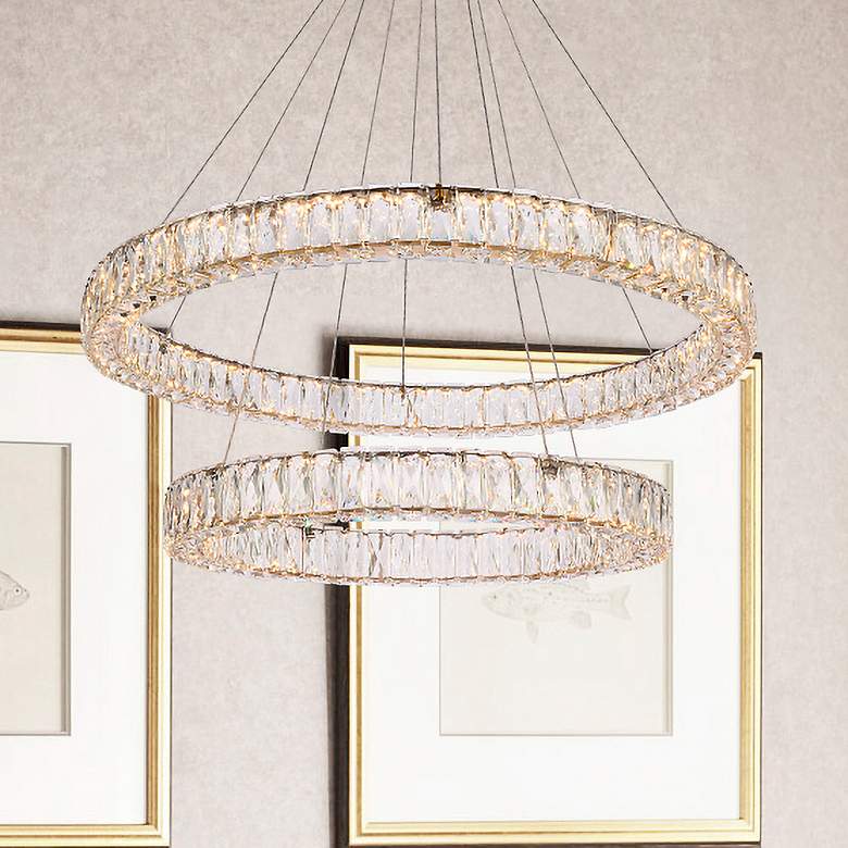 Image 1 Monroe 36" Wide Gold 2-Light LED Tiered Ring Chandelier