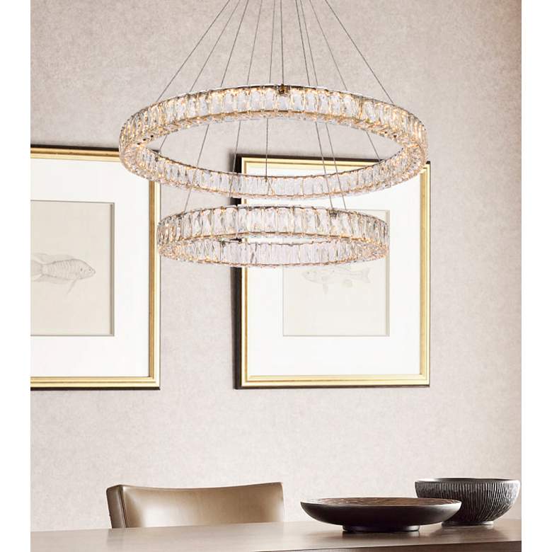 Image 3 Monroe 36" Wide Gold 2-Light LED Tiered Ring Chandelier more views