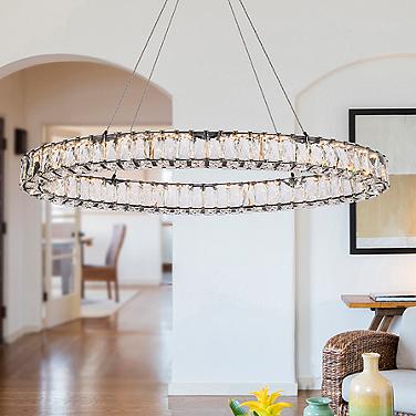 Monroe 36" Wide Black Crystal LED Oval Pendant Light