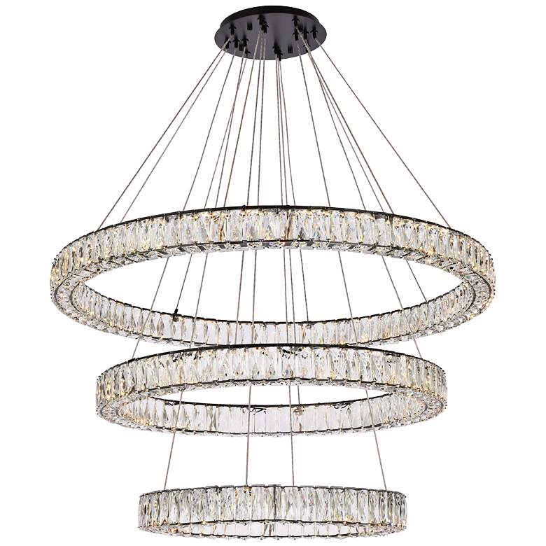 Image 2 Monroe 40 1/2"W Black and Crystal Triple Ring LED Chandelier