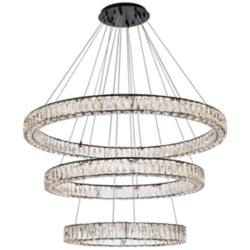 Monroe 40 1/2"W Black and Crystal Triple Ring LED Chandelier