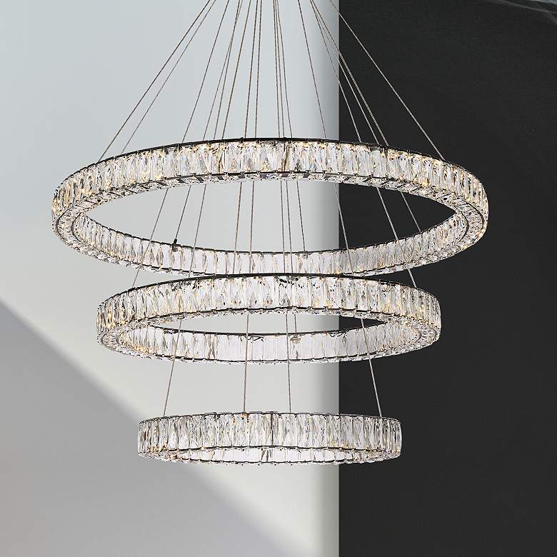 Image 1 Monroe 40 1/2"W Black and Crystal Triple Ring LED Chandelier