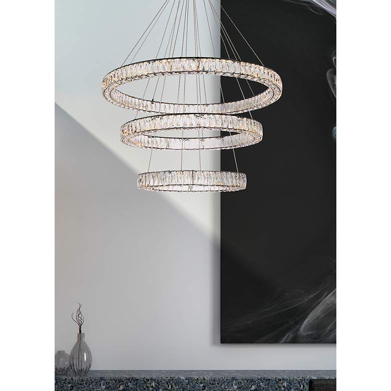 Image 3 Monroe 40 1/2"W Black and Crystal Triple Ring LED Chandelier more views