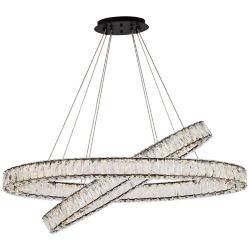 Monroe 40" Wide Black Crystal LED Double Oval Pendant Light
