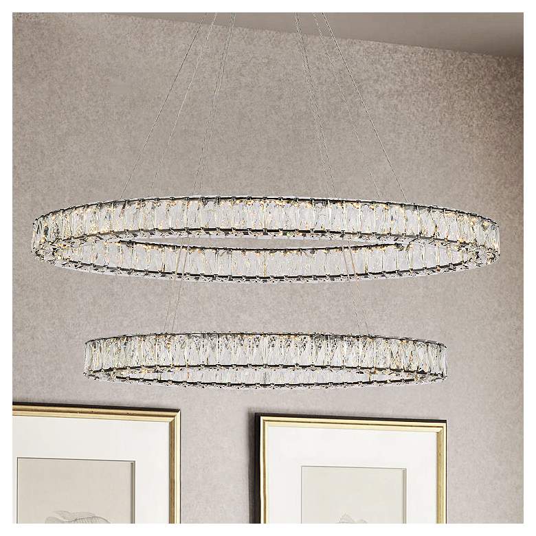 Image 2 Monroe 40" Wide Black Crystal LED Double Oval Pendant Light