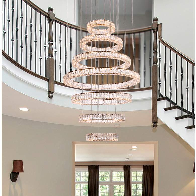 Image 3 Monroe 40" Wide Gold Clear Crystal 7-Ring LED Chandelier more views