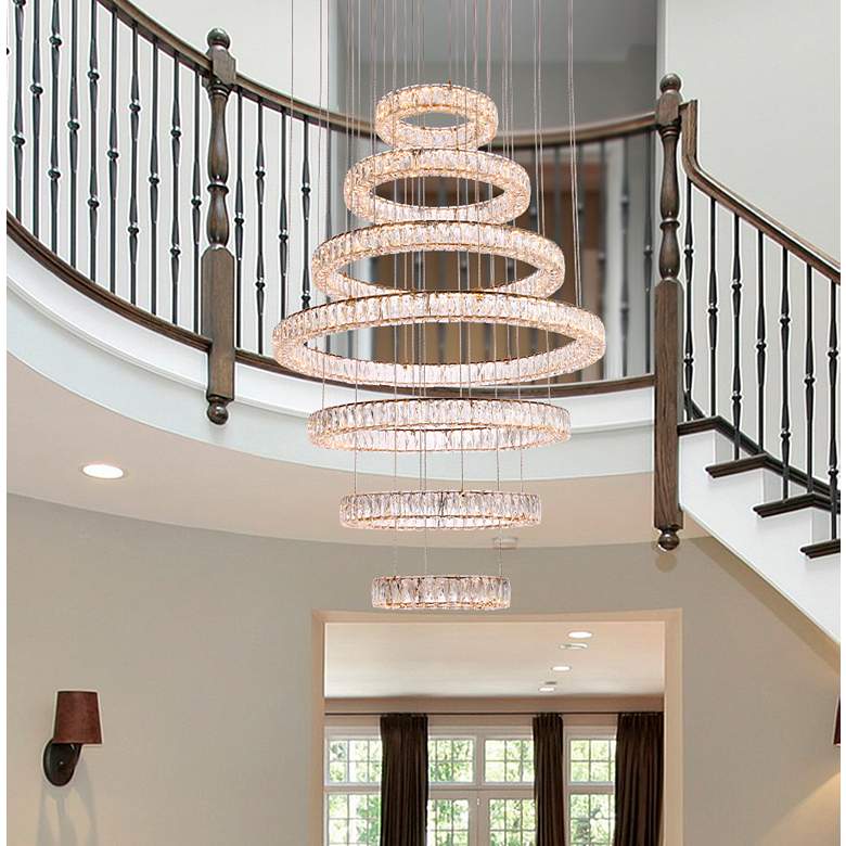 Image 3 Monroe 40 inch Wide Gold Clear Crystal 7-Ring LED Chandelier more views