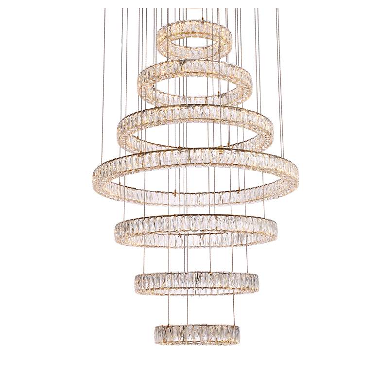 Image 4 Monroe 40 inch Wide Gold Clear Crystal 7-Ring LED Chandelier more views