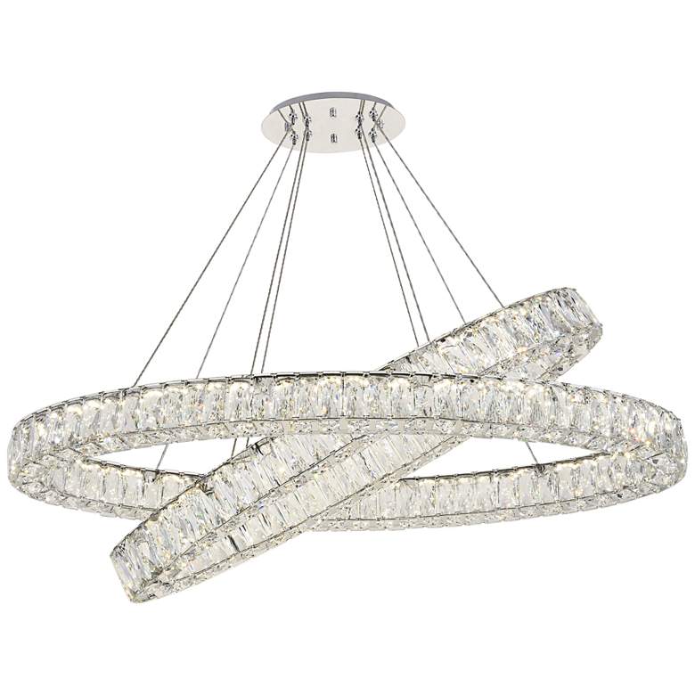 Image 2 Monroe 41 inch Wide 2-Tier  Chrome and Crystal Modern LED Ring Chandelier