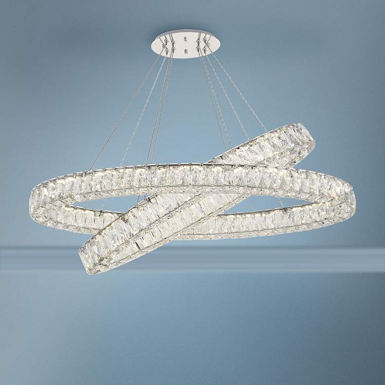 Image 1 Monroe 41" Wide 2-Tier  Chrome and Crystal Modern LED Ring Chandelier