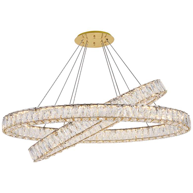Monroe 41 inch Wide Gold and Crystal 2-Tier Oval LED Chandelier