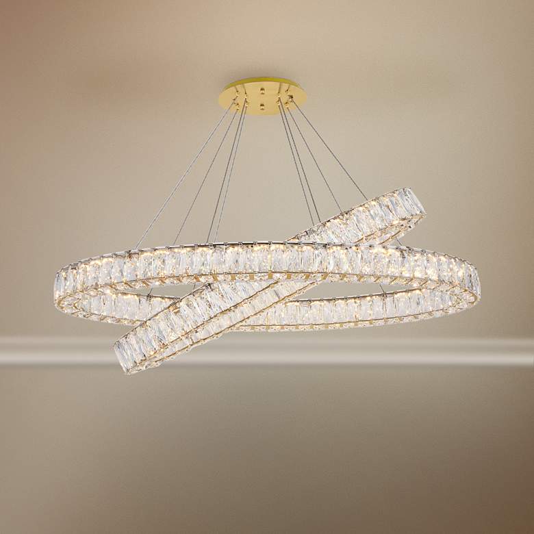 Monroe 41&quot; Wide Gold and Crystal 2-Tier Ring LED Chandelier