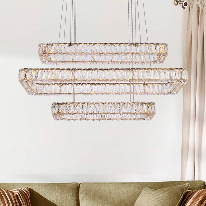 Image 1 Monroe 42" Led Triple Rectangle Pendant In Gold
