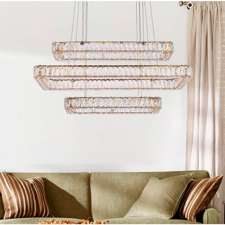 Image 3 Monroe 42" Led Triple Rectangle Pendant In Gold more views