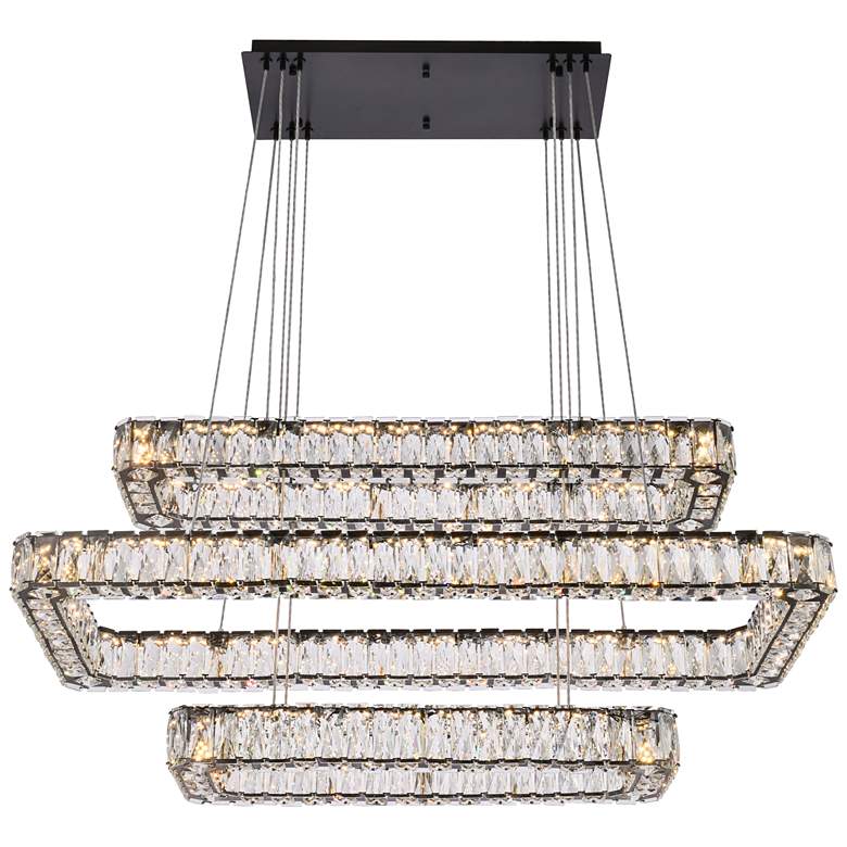 Image 1 Monroe 42" Wide Black Crystal LED Rectangular Pendant Light