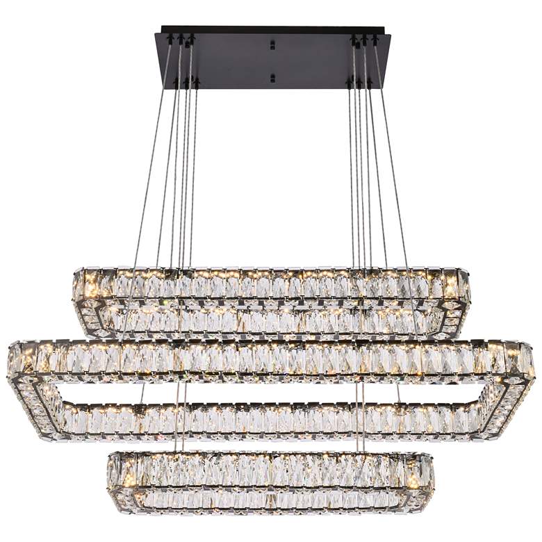 Image 1 Monroe 42 inch Wide Black Crystal LED Rectangular Pendant Light