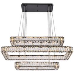 Monroe 42" Wide Black Crystal LED Rectangular Pendant Light