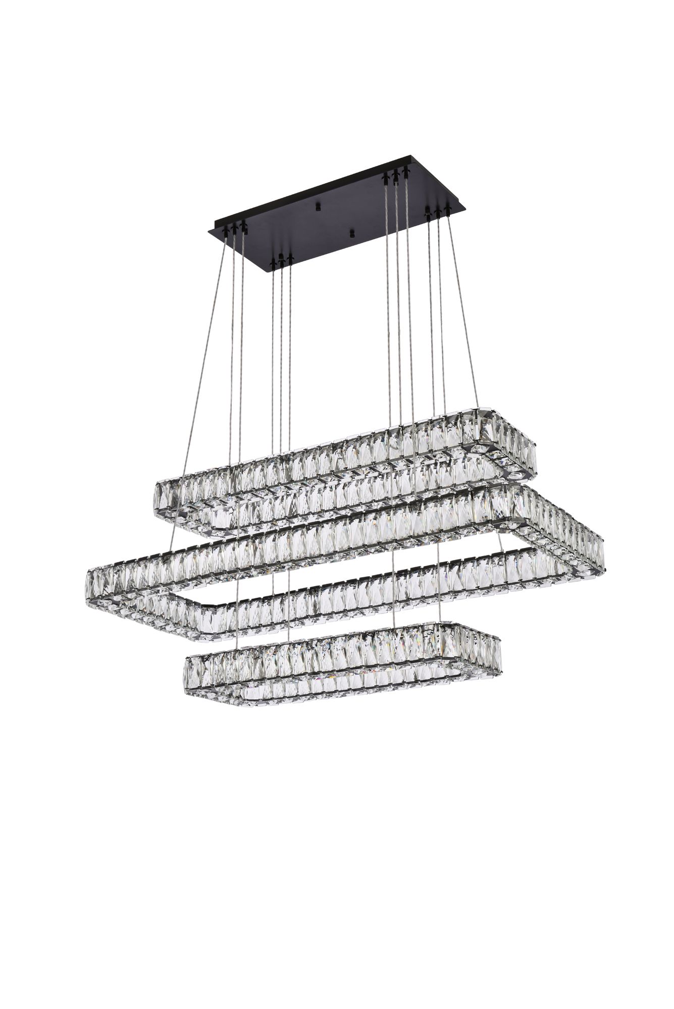 Monroe 42" Wide Black Crystal LED Rectangular Pendant Light