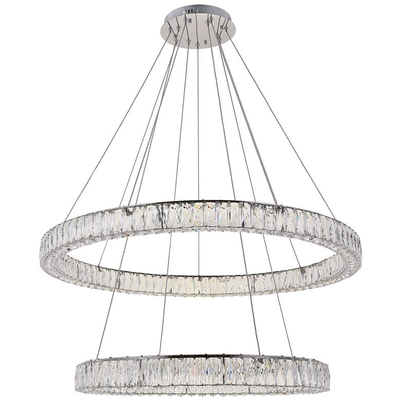 Image 6 Monroe 42 inch Wide Chrome and Crystal 2-Tier LED Chandelier more views