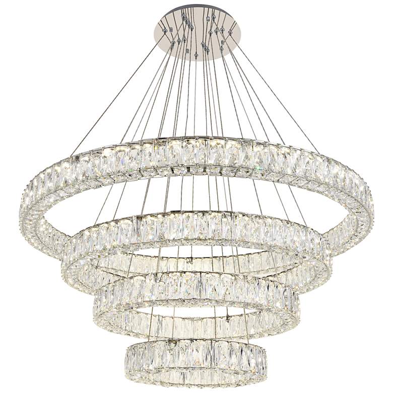 Image 2 Monroe 42 inch Wide Chrome and Crystal 4-Tier LED Chandelier
