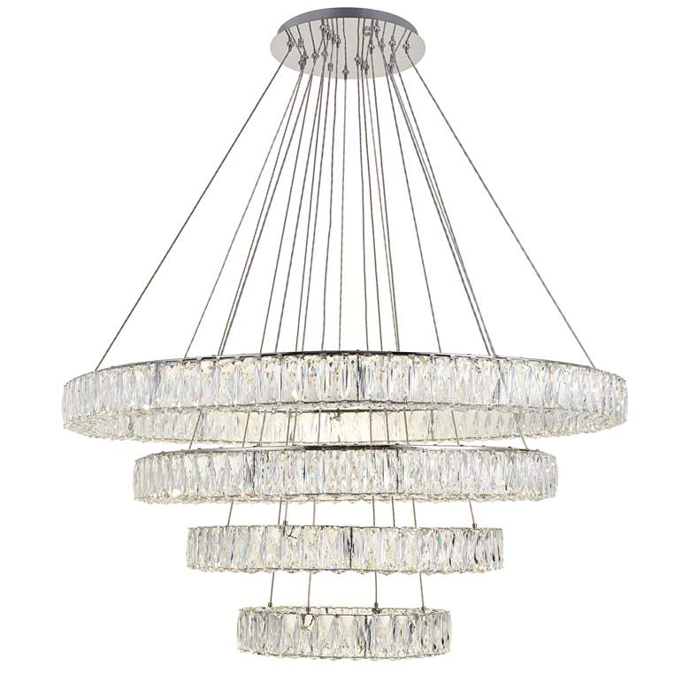 Image 3 Monroe 42 inch Wide Chrome and Crystal 4-Tier LED Chandelier more views