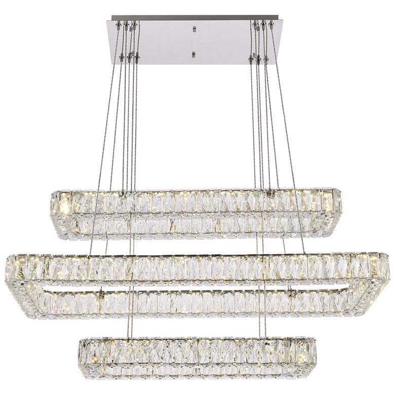 Image 1 Monroe 42" Wide Chrome Crystal LED Rectangular Pendant Light