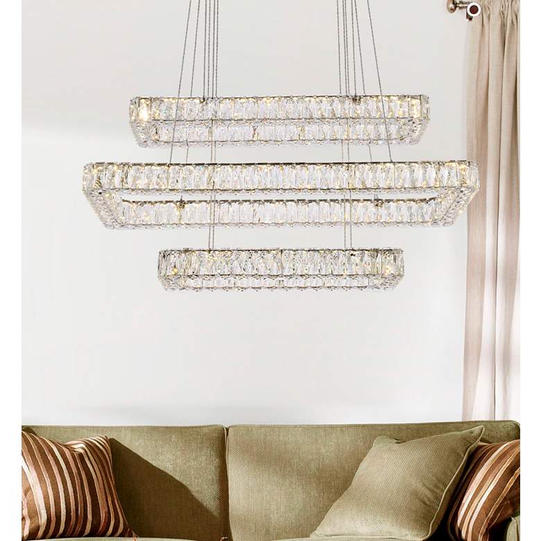 Image 3 Monroe 42" Wide Chrome Crystal LED Rectangular Pendant Light more views