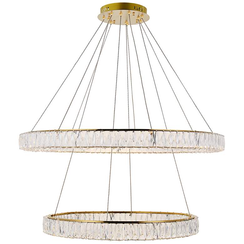 Image 2 Monroe 42" Wide Gold and Crystal 2-Tier LED Ring Chandelier
