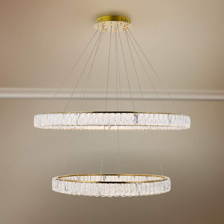 Image 1 Monroe 42" Wide Gold and Crystal 2-Tier LED Ring Chandelier