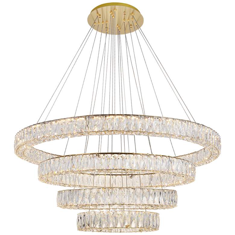 Image 2 Monroe 42 inch Wide Gold and Crystal 4-Tier LED Chandelier