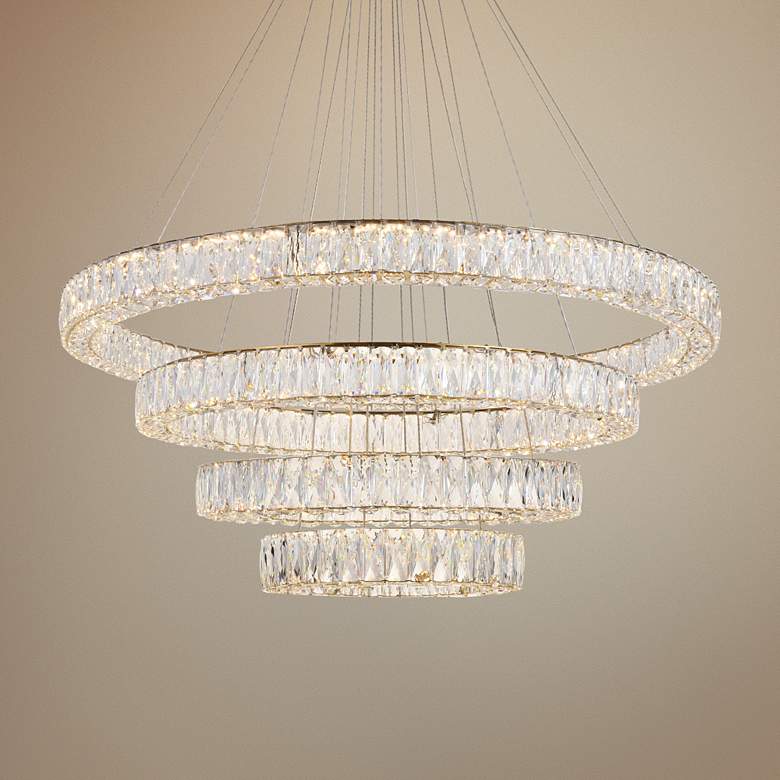 Image 1 Monroe 42" Wide Gold and Crystal 4-Tier LED Chandelier