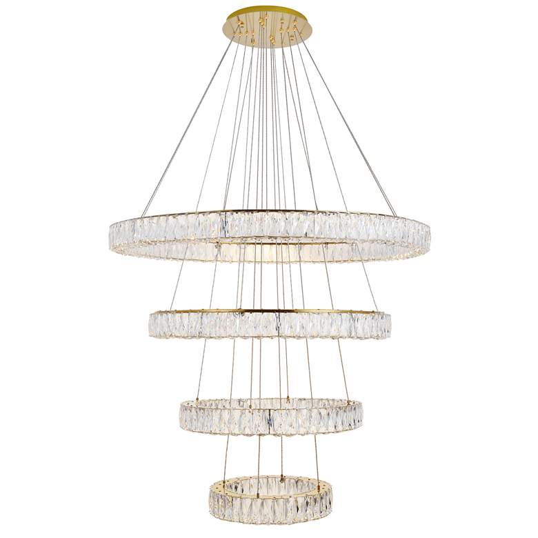 Image 3 Monroe 42 inch Wide Gold and Crystal 4-Tier LED Chandelier more views
