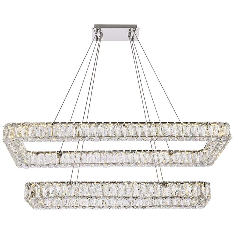 Image 2 Monroe 42 inchW Chrome Crystals LED Double Rectangular Pendant