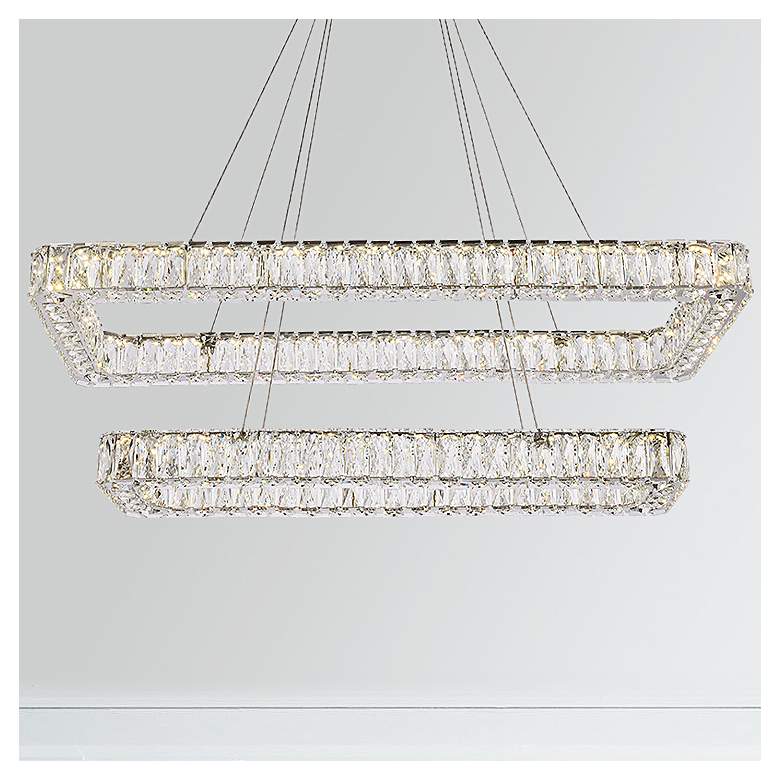Image 1 Monroe 42"W Chrome Crystals LED Double Rectangular Pendant