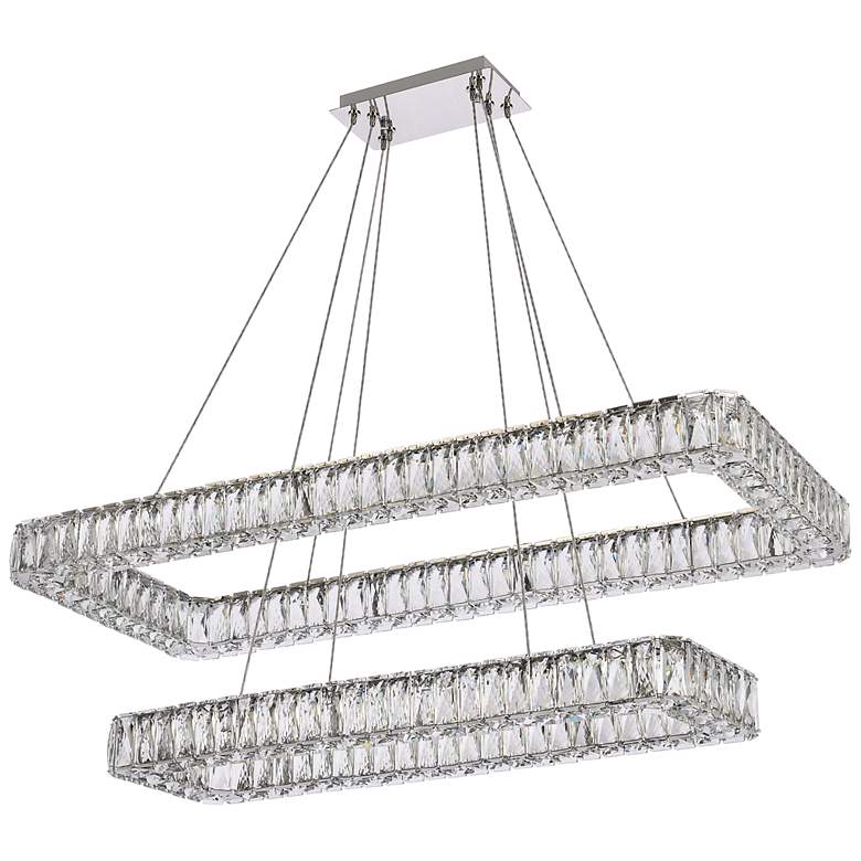 Image 4 Monroe 42 inchW Chrome Crystals LED Double Rectangular Pendant more views