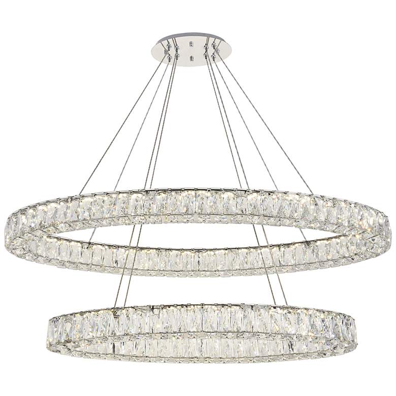 Image 2 Monroe 48 inch Wide Chrome and Crystal 2-Tier Oval LED Chandelier