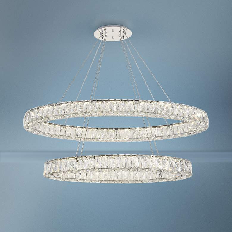 Image 1 Monroe 48 inch Wide Chrome and Crystal 2-Tier Oval LED Chandelier