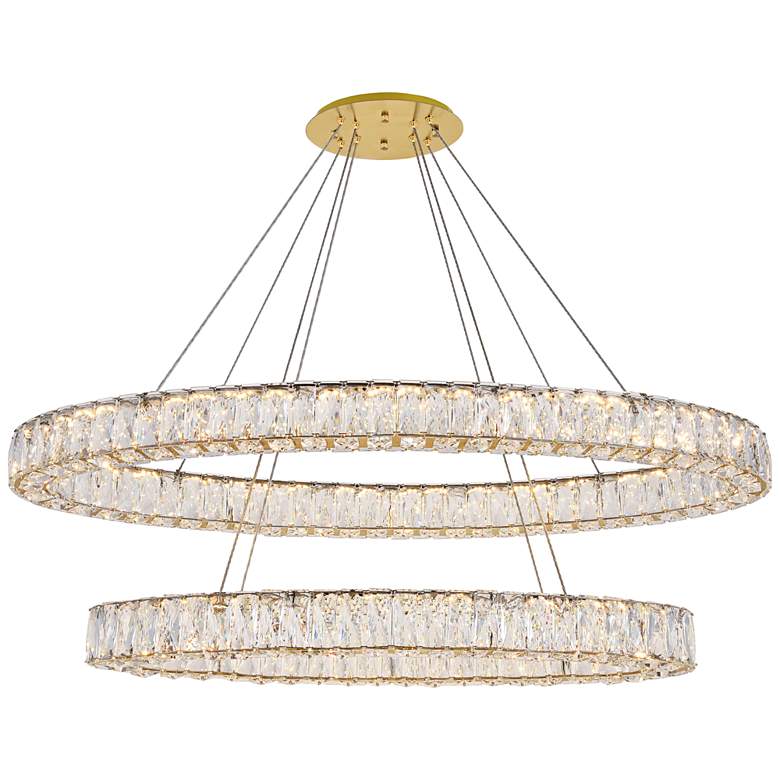 Image 2 Monroe 48 inch Wide Gold and Crystal 2-Tier Oval LED Chandelier
