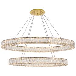 Monroe 48&quot; Wide Gold and Crystal 2-Tier Oval LED Chandelier
